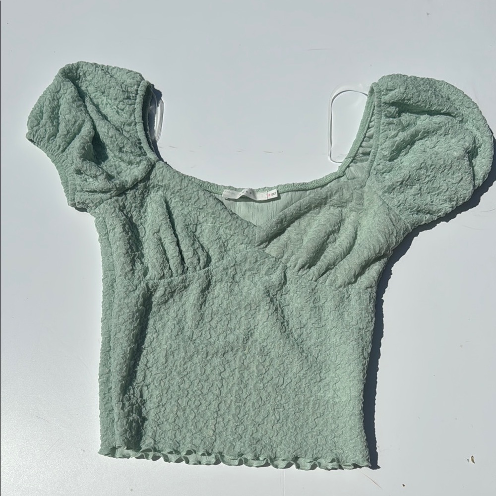 Lush Mint Green Smocked Crop Top Puff Sleeve Cottagecore Fairycore Size Small